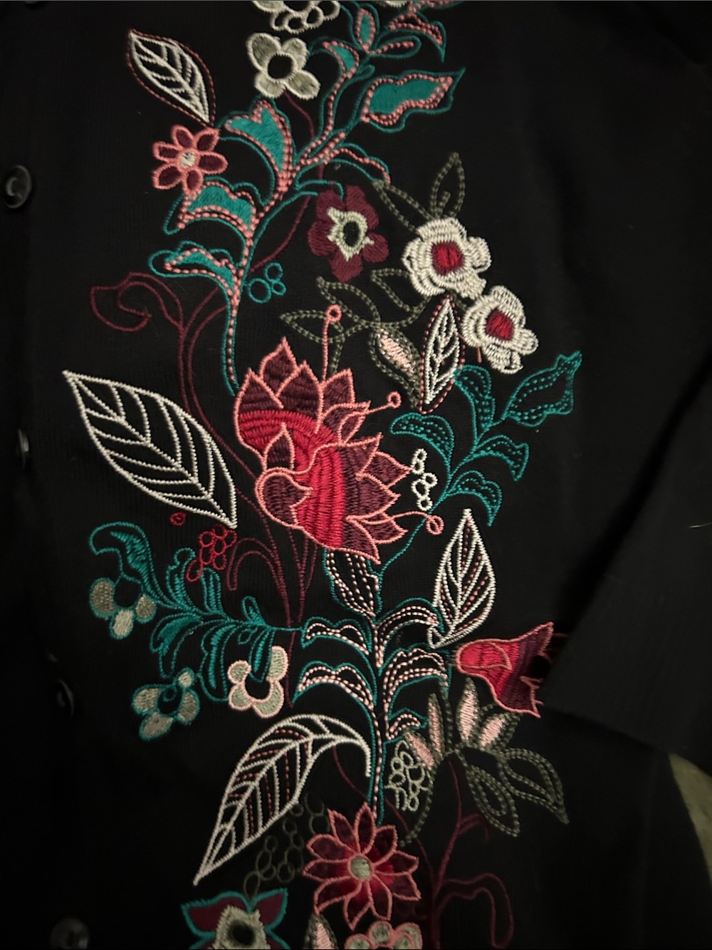 Embroidered Black Cardigan Sweater with Floral Motif no size listed - Picture 3 of 5
